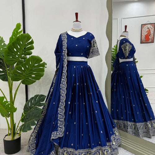 Navy Blue Color Heavy Thread with Sequins Work  Designer Lehenga Choli