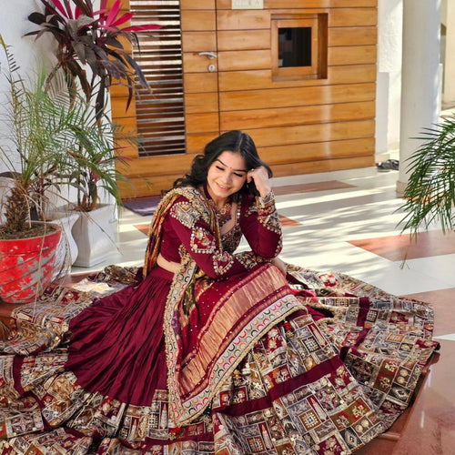 Red Color Mirror Work Digital Printed Lehenga Choli