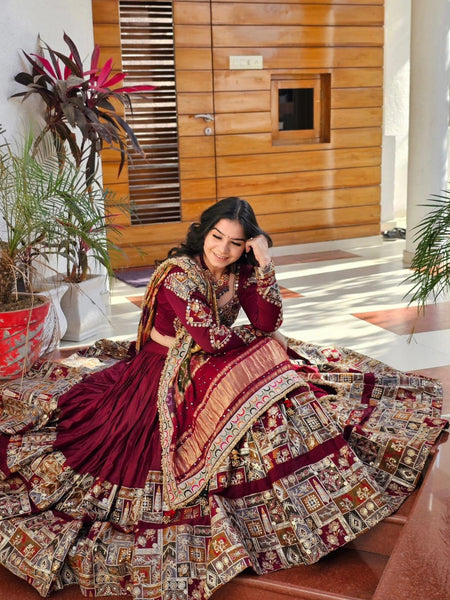 Red Color Mirror Work Digital Printed Lehenga Choli