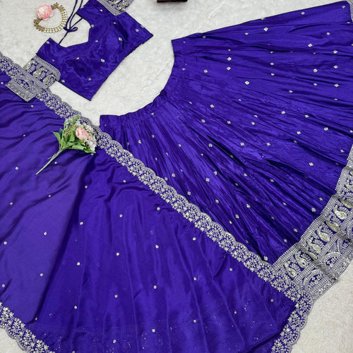Purple Color Heavy Thread with Sequins Work  Designer Lehenga Choli