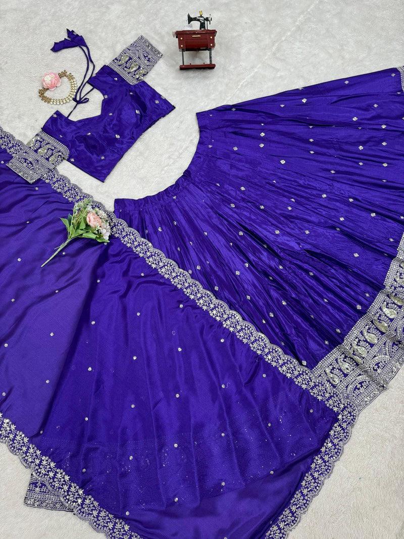 Purple Color Heavy Thread with Sequins Work  Designer Lehenga Choli