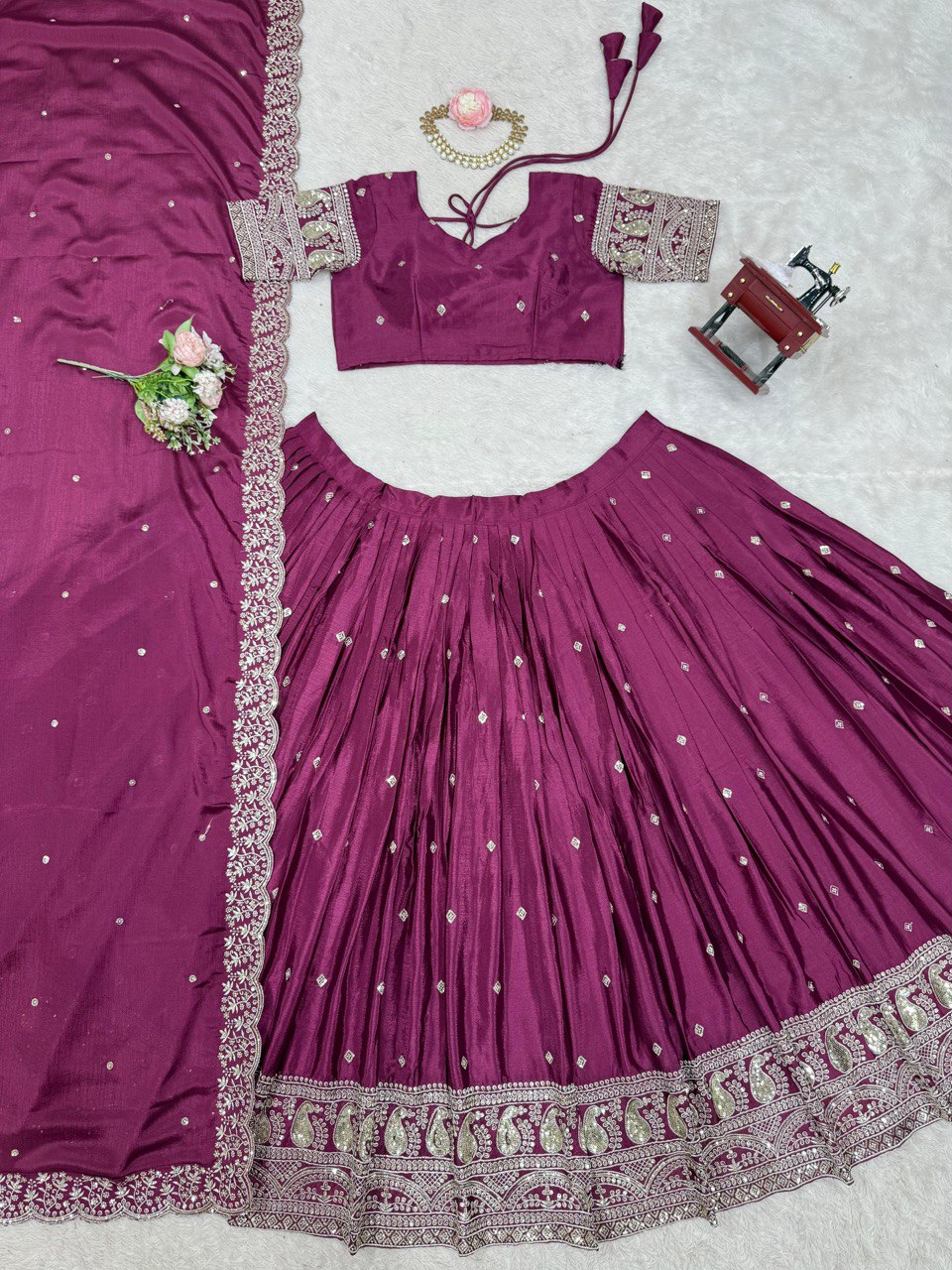 Dark Pink Color Heavy Thread with Sequins Work  Designer Lehenga Choli