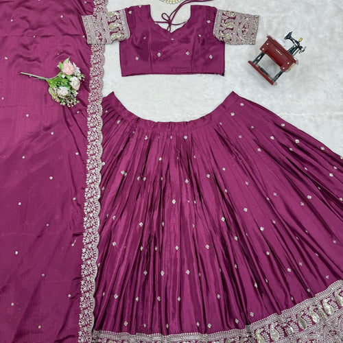 Dark Pink Color Heavy Thread with Sequins Work  Designer Lehenga Choli