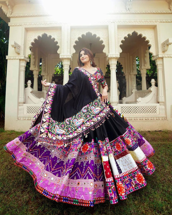 Black Color Navratri Special Mirror Work Cotton Designer Lehenga Choli