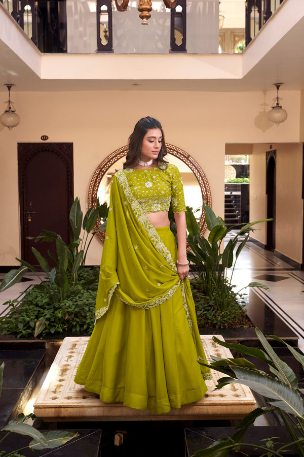 Parrot Color Sequins with Embroidery Work  Designer Lehenga Choli