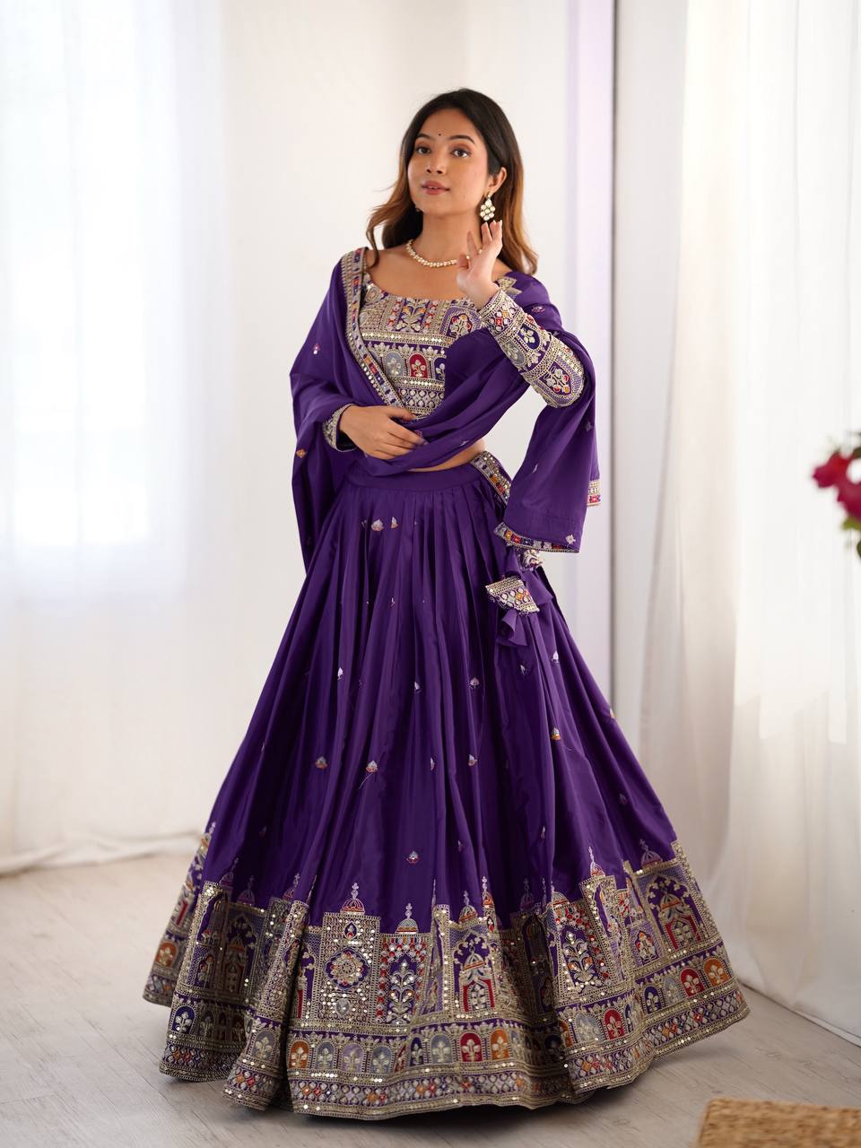 Purple Color Heavy Thread with Sequins Work  Designer Lehenga Choli