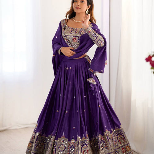 Purple Color Heavy Thread with Sequins Work  Designer Lehenga Choli