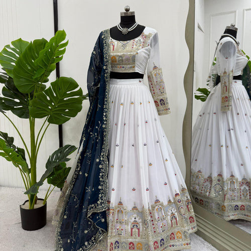 White Color Heavy Thread with Sequins Work  Designer Lehenga Choli