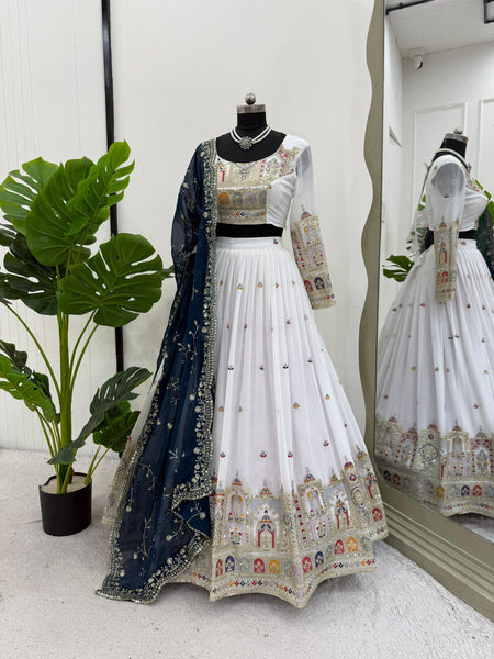 White Color Heavy Thread with Sequins Work  Designer Lehenga Choli