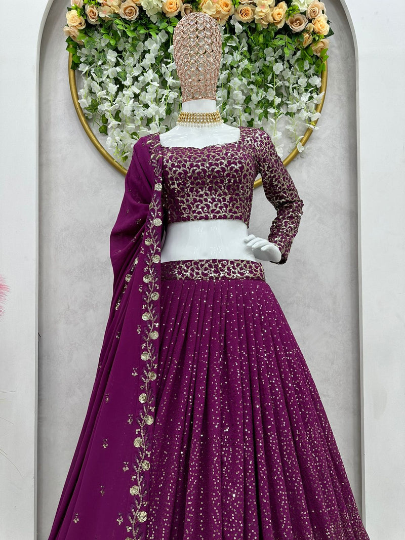 Purple Color Wedding Wear Designer Heavy Embroidered Sequence Lehenga