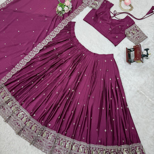 Dark Pink Color Heavy Thread with Sequins Work  Designer Lehenga Choli