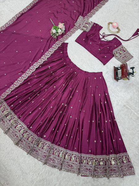 Dark Pink Color Heavy Thread with Sequins Work  Designer Lehenga Choli