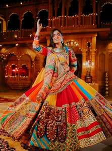 Geeta Rabari Wear Multi Color Digital Printed Mirror Work Muslin  Lehenga Choli