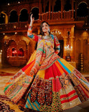 Geeta Rabari Wear Multi Color Digital Printed Mirror Work Muslin  Lehenga Choli