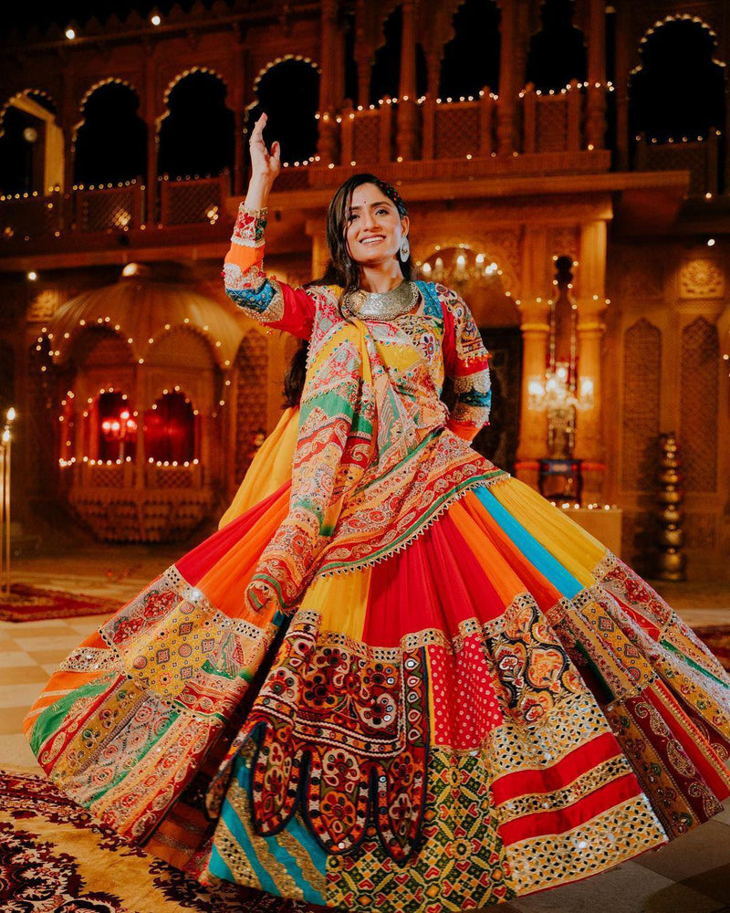 Geeta Rabari Wear Multi Color Digital Printed Mirror Work Cotton Lehenga Choli