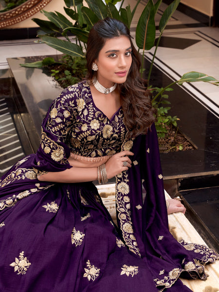 Dark Purple Color Sequins with Embroidery Work  Designer Lehenga Choli