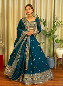 Blue Color Heavy Thread with Sequins Work  Designer Lehenga Choli