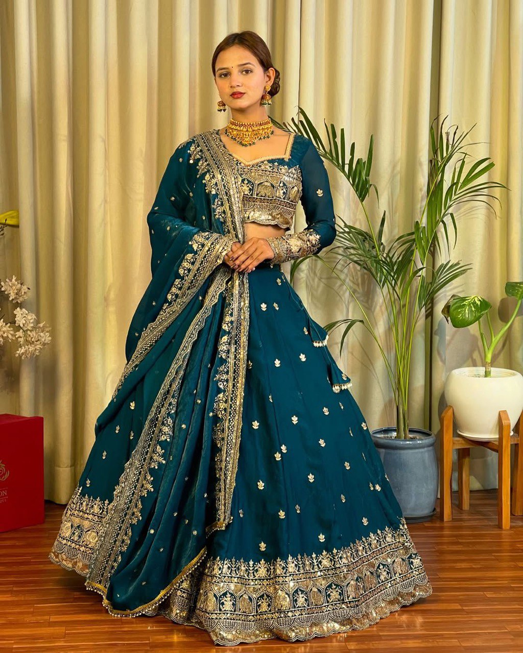 Blue Color Heavy Thread with Sequins Work  Designer Lehenga Choli