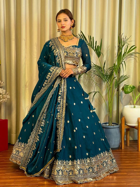 Blue Color Heavy Thread with Sequins Work  Designer Lehenga Choli