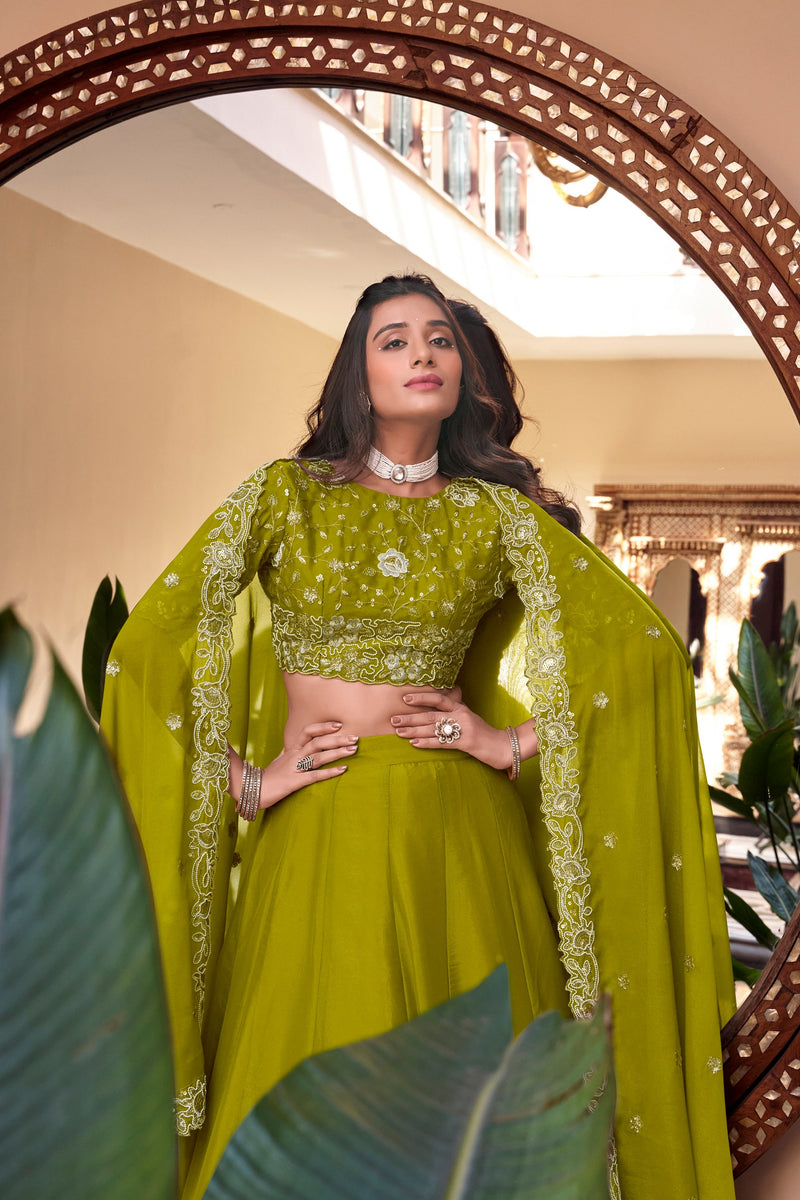 Parrot Color Sequins with Embroidery Work  Designer Lehenga Choli