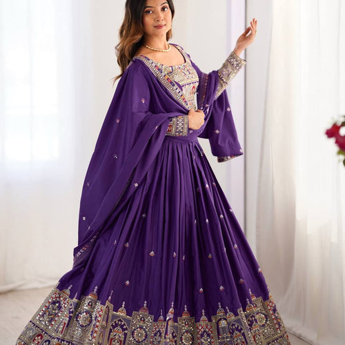 Purple Color Heavy Thread with Sequins Work  Designer Lehenga Choli