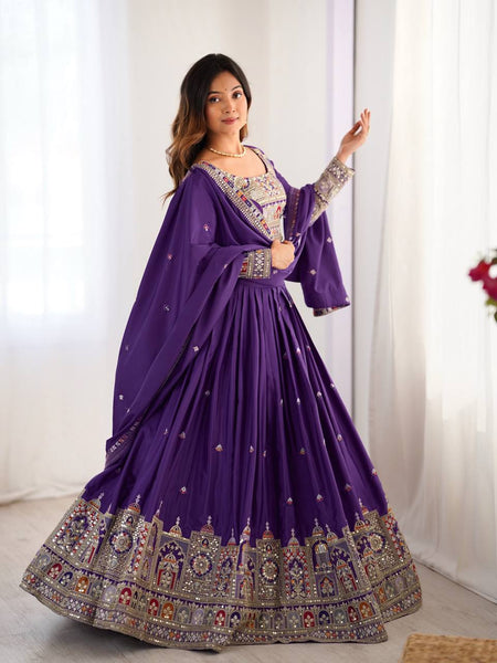 Purple Color Heavy Thread with Sequins Work  Designer Lehenga Choli