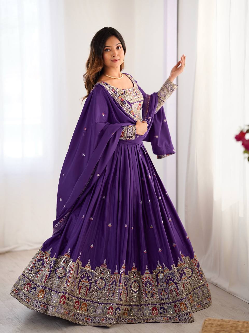Purple Color Heavy Thread with Sequins Work  Designer Lehenga Choli