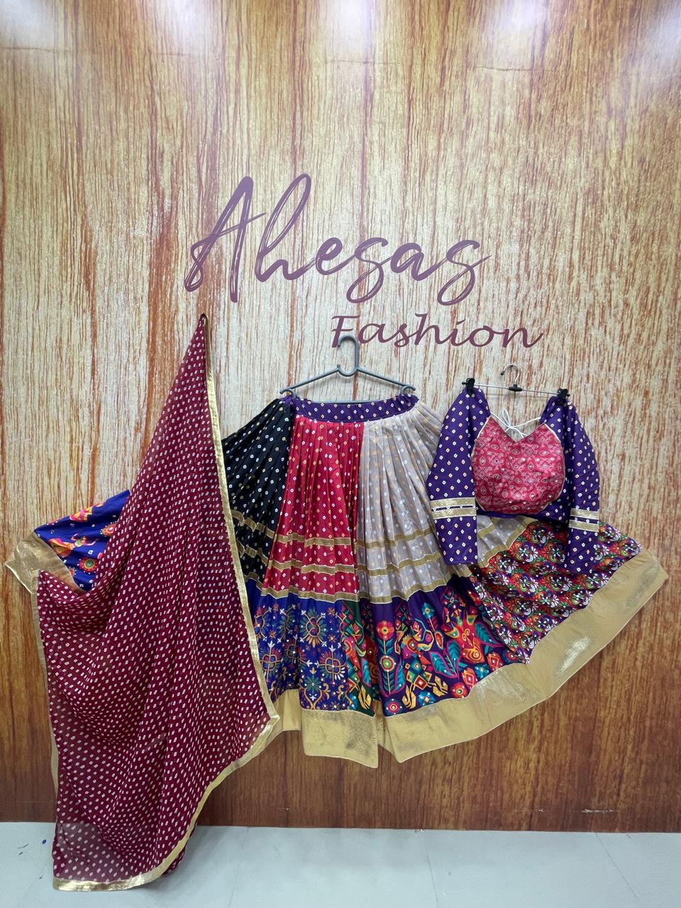 Multi Bandhani Printed Mirror Work Navratri Lehenga Choli