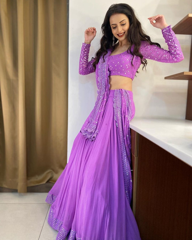 Lavender Color Sequence With Thread Work Wedding Lehenga Choli Set