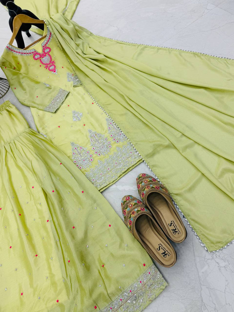 Parrot Color Embroidery with Sequins Work Sharara Suit
