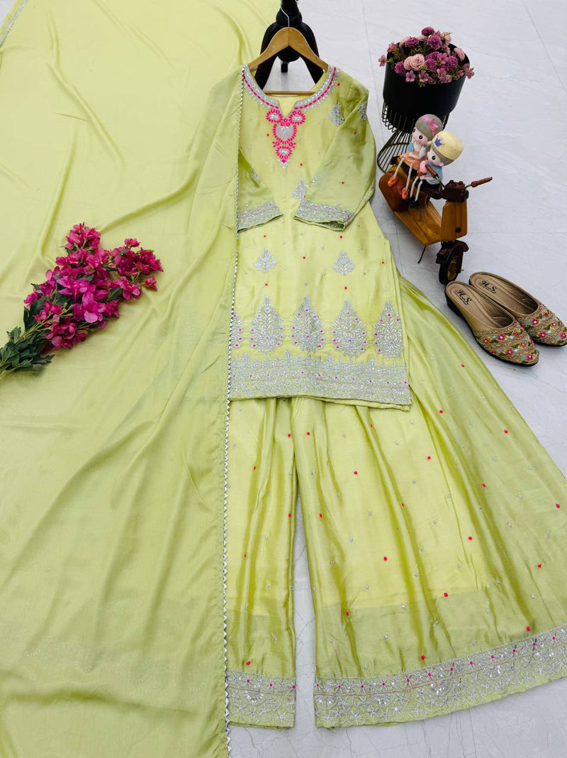 Parrot Color Embroidery with Sequins Work Sharara Suit