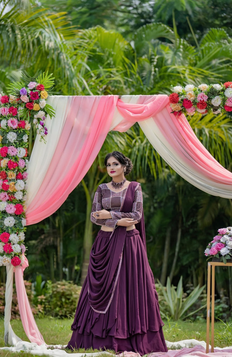 Purple Color Georgette Designer Wedding Wear Sequence Work Lehenga Set