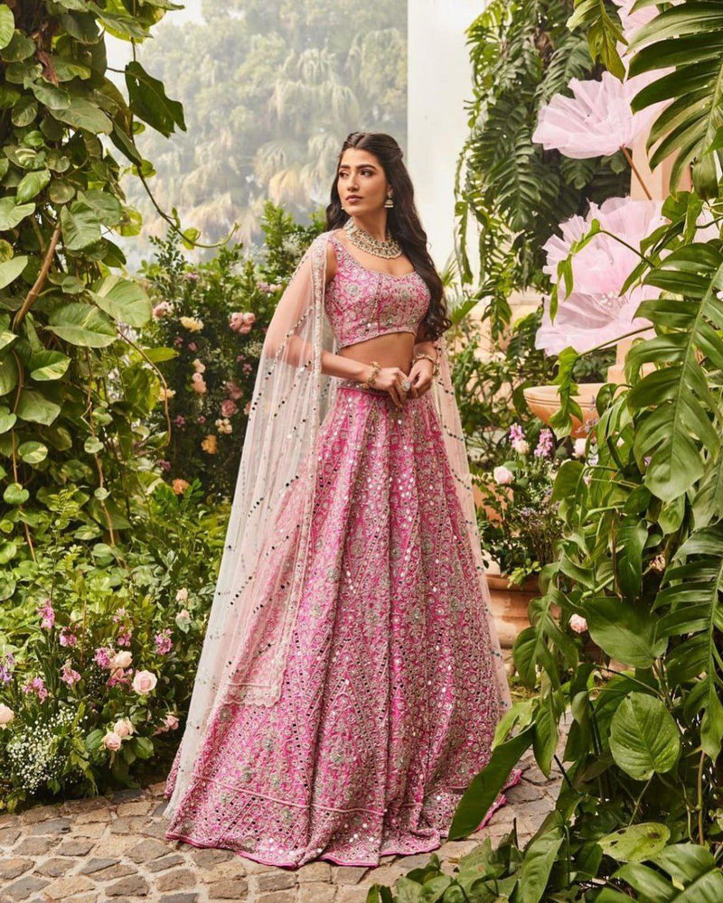 Pink Color Wedding Wear Designer Thread Work Trendy Lehenga Choli