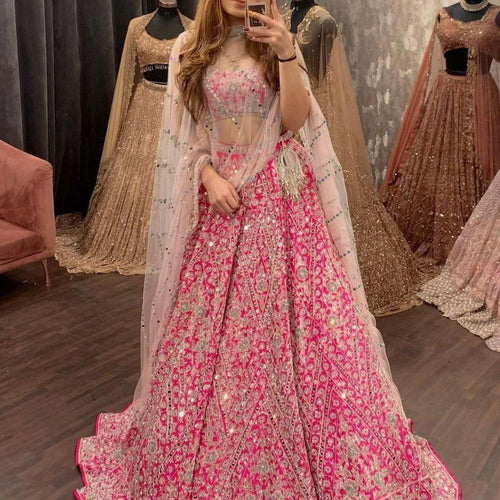 Pink Color Wedding Wear Designer Thread Work Trendy Lehenga Choli