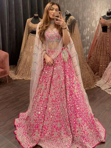 Pink Color Wedding Wear Designer Thread Work Trendy Lehenga Choli