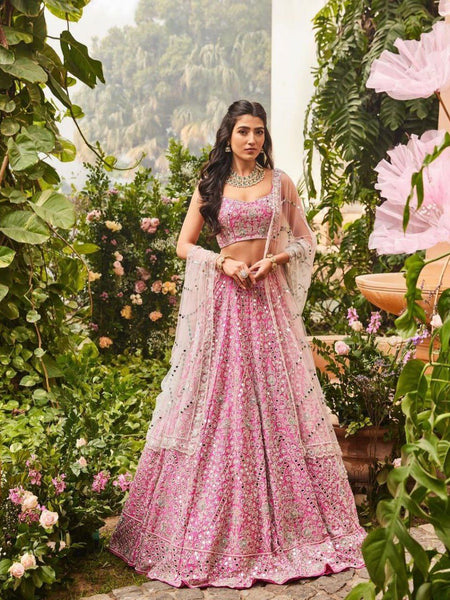 Pink Color Wedding Wear Designer Thread Work Trendy Lehenga Choli