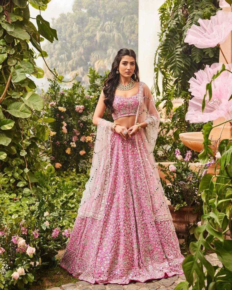 Pink Color Wedding Wear Designer Thread Work Trendy Lehenga Choli