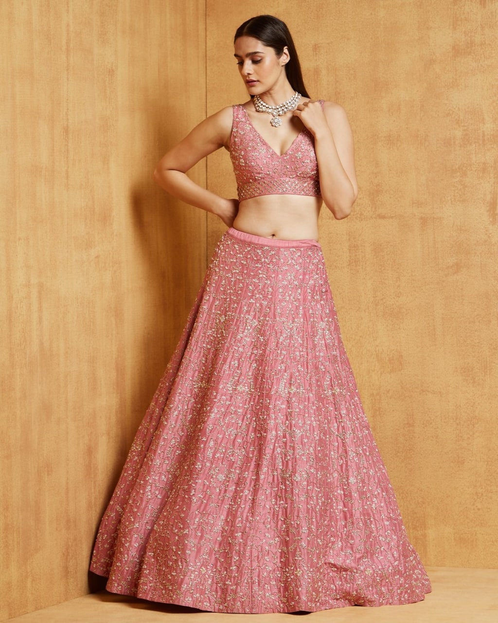 Pink Color Sequins Embroidery Work Designer Wedding Wear Lehenga Choli