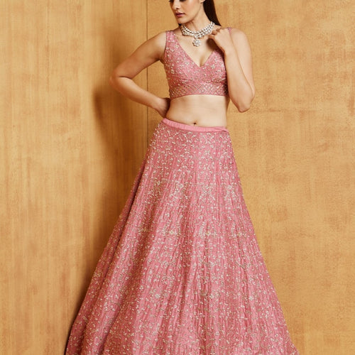 Pink Color Sequins Embroidery Work Designer Wedding Wear Lehenga Choli
