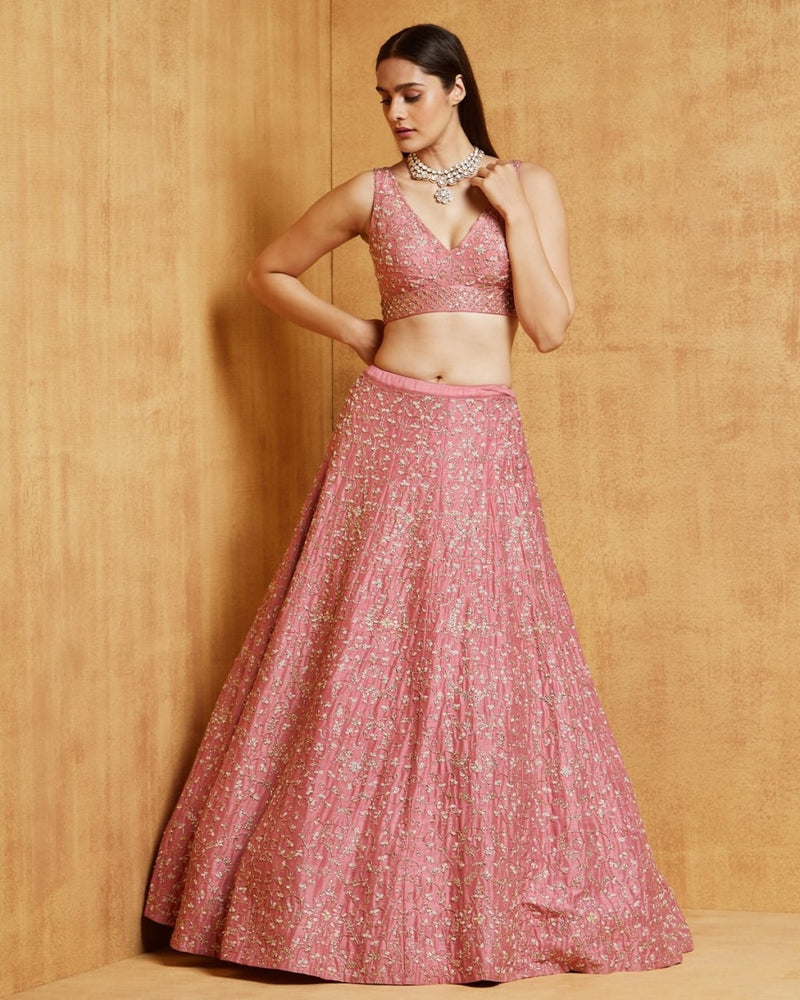 Pink Color Sequence Embroidery Work Designer Wedding Wear Lehenga Choli