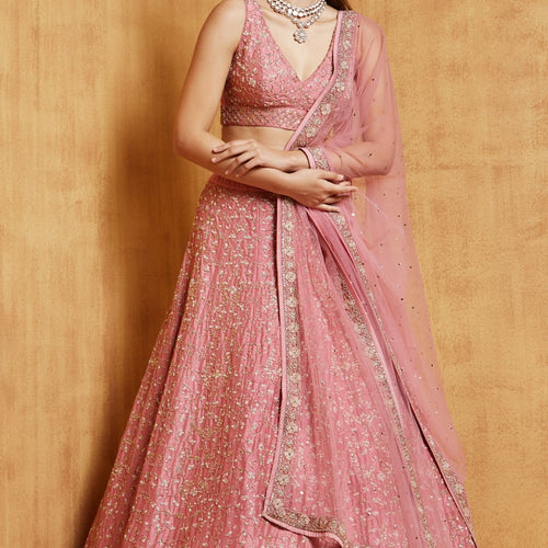 Pink Color Sequins Embroidery Work Designer Wedding Wear Lehenga Choli
