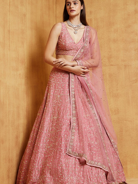 Pink Color Sequins Embroidery Work Designer Wedding Wear Lehenga Choli
