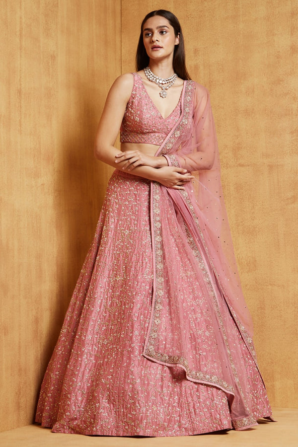 Pink Color Sequence Embroidery Work Designer Wedding Wear Lehenga Choli