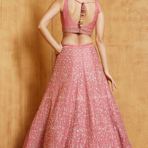 Pink Color Sequins Embroidery Work Designer Wedding Wear Lehenga Choli