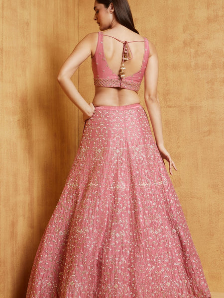 Pink Color Sequins Embroidery Work Designer Wedding Wear Lehenga Choli