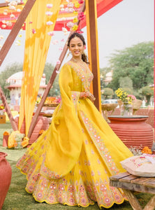 Yellow Color Designer Embroidery Sequins Work Trendy Lehenga Choli