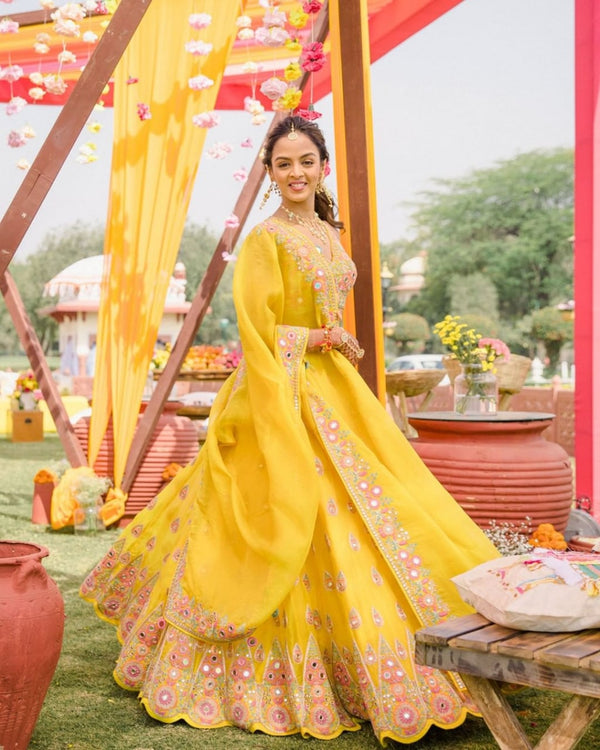 Yellow Color Designer Embroidery Sequence Work Trendy Lehenga Choli