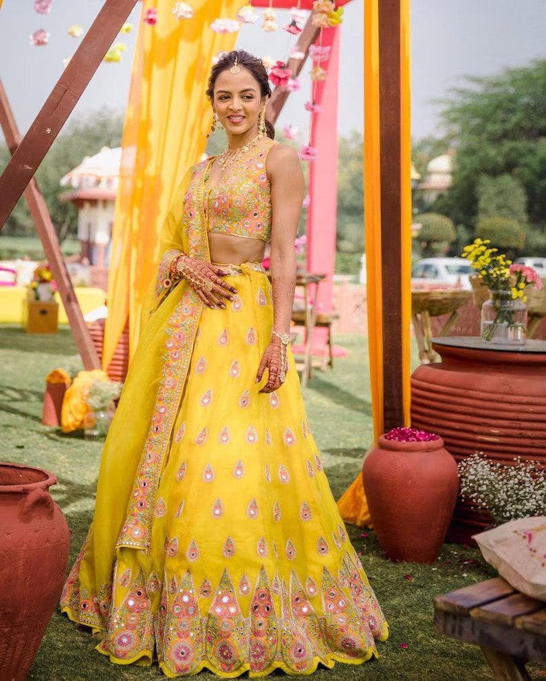 Yellow Color Designer Embroidery Sequins Work Trendy Lehenga Choli