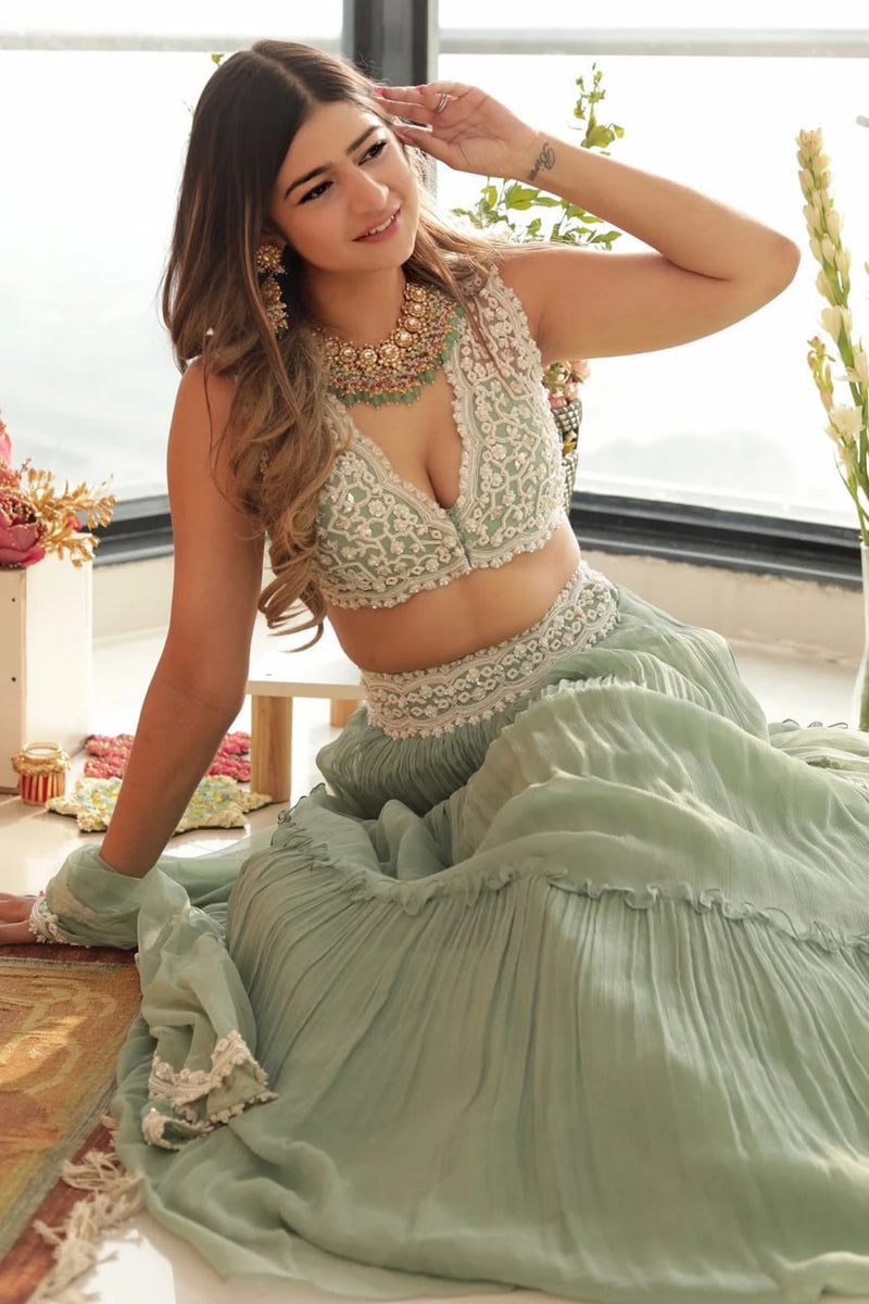 Pista Green Color Designer Georgette Party Wear Lehenga Choli