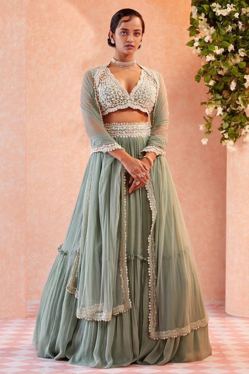 Pista Green Color Designer Georgette Party Wear Lehenga Choli